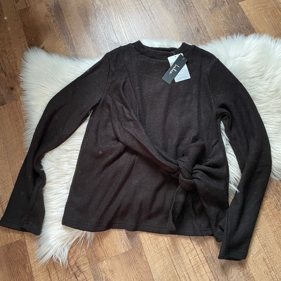 LULU’S Knot Your Average Black Tie Front Sweater - Picture 2 of 4